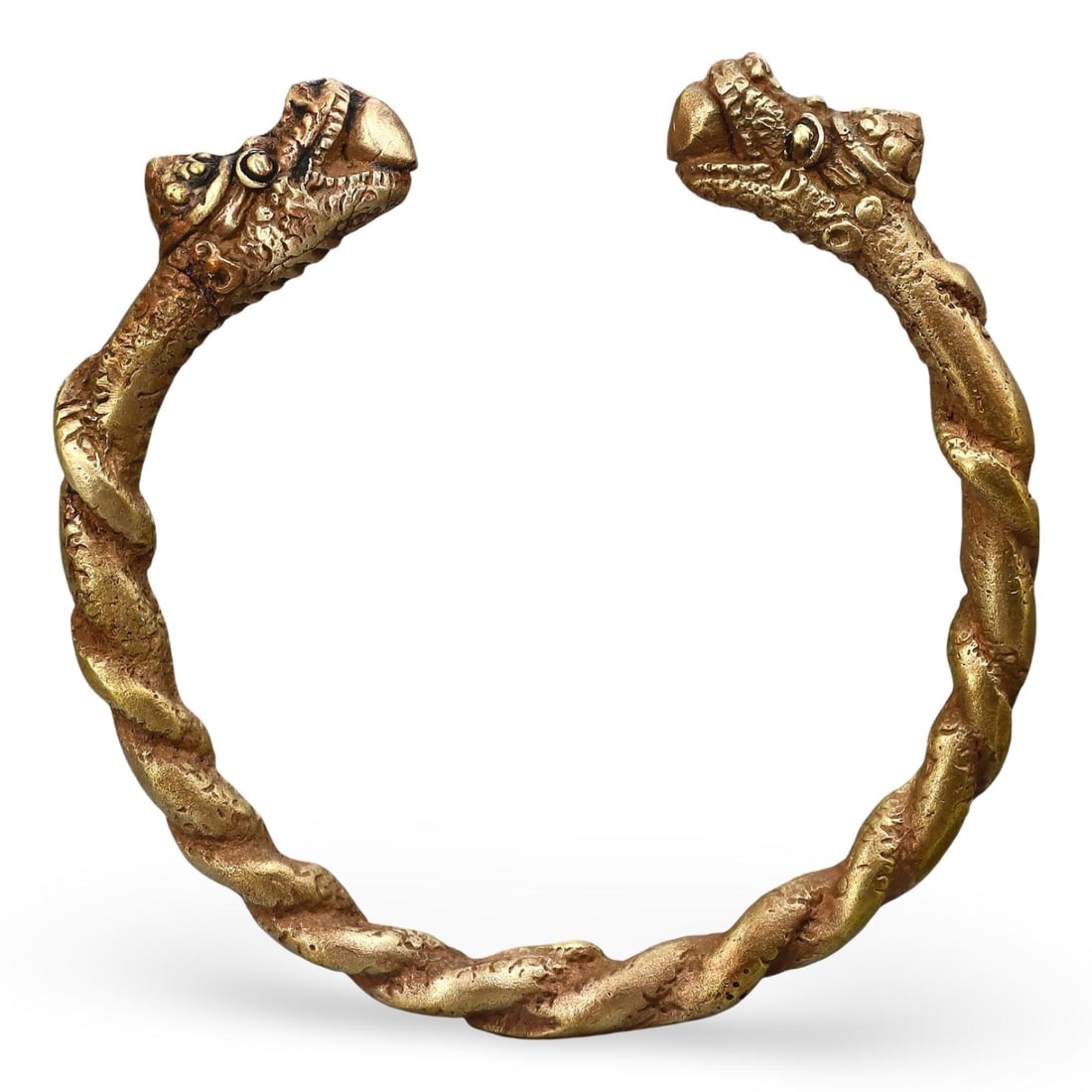 Late Medieval Bronze Gilt Bracelet with Dragon Head Terminals, 15th-17th Century (1 of 4)