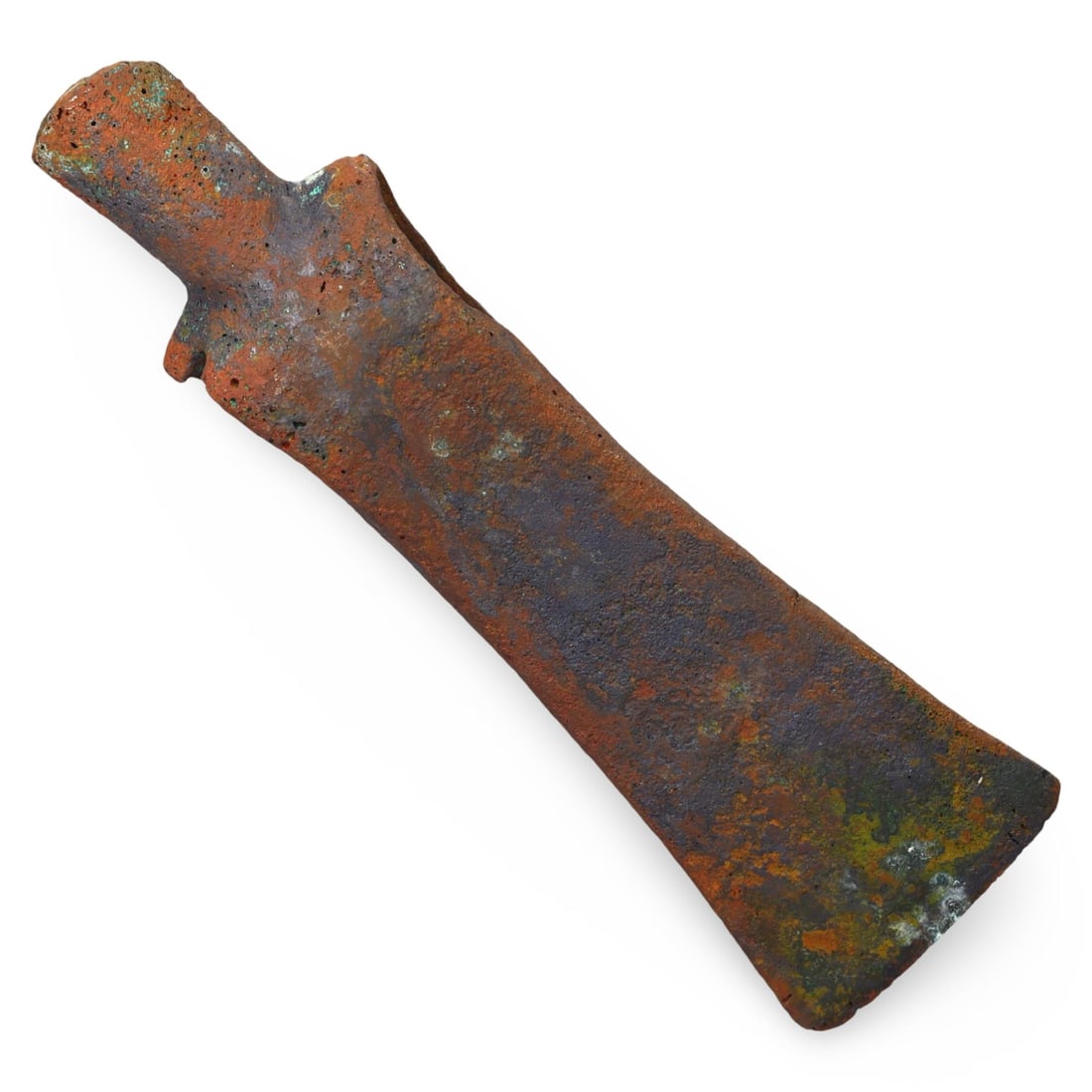 Ancient Luristan Battlefield Bronze Anthropomorphic Axe Head, c. 1000-650 BCE: This bronze anthropomorphic axe head from Ancient Luristan, dating back to c. 1000-650 BCE, has been expertly cleaned to reveal its original form and intricate details. Such axe heads were not only fu