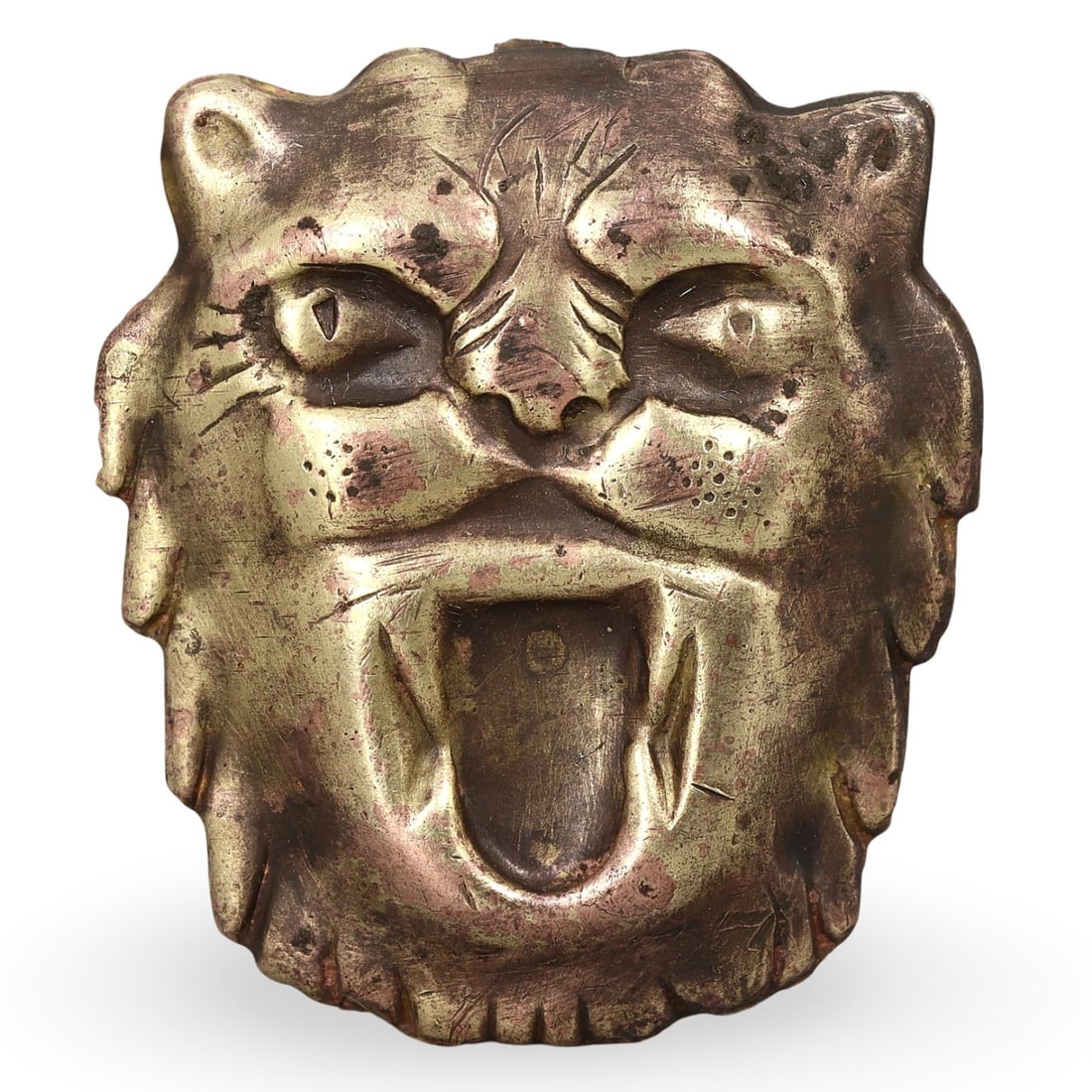Post Medieval Carolingian Renaissance Brass Lion Face Sculpture, 18th-19th Century (1 of 2)