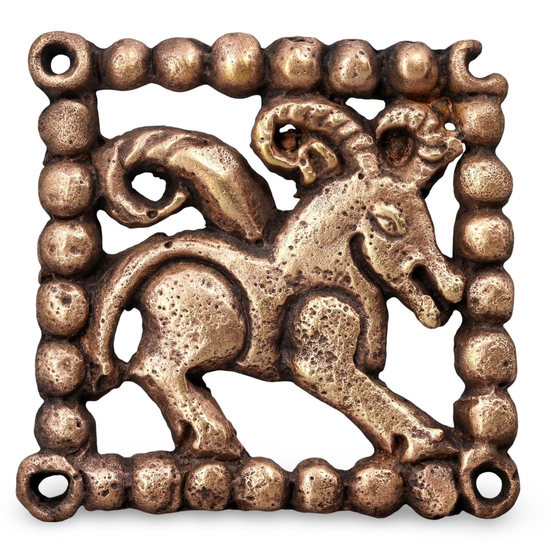 Ancient Medieval Sino-Mongol Bronze Gazelle Plaque, 12th-15th Century: This ancient bronze plaque, dating back to the 12th-15th century, is a remarkable artifact from the Sino-Mongol period, believed to be made during the Mongol Empire. The plaque features an intricately