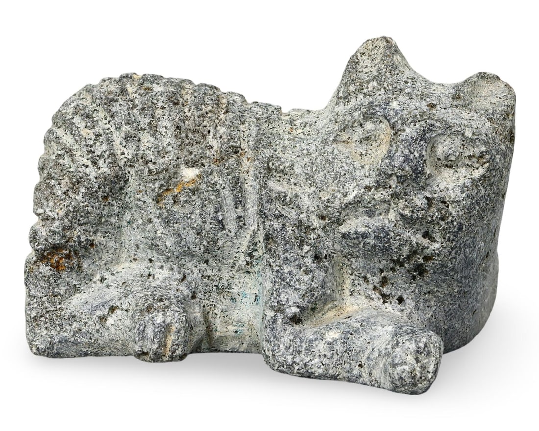 Ancient Mesopotamian Steatite Zoomorphic Figurine, 3rd Millennium BCE: This steatite zoomorphic figurine from ancient Mesopotamia dates back to the 3rd millennium BCE. Crafted from steatite, this figurine features intricate carvings that represent the artistry and symbol