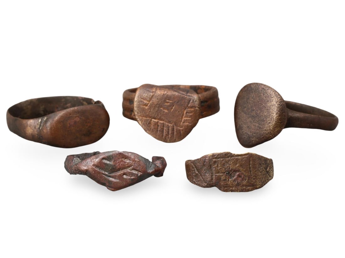 Lot of 5 Ancient Medieval Viking / Celtic / Anglo-Saxon Bronze Rings, 11th-13th Century (1 of 2)