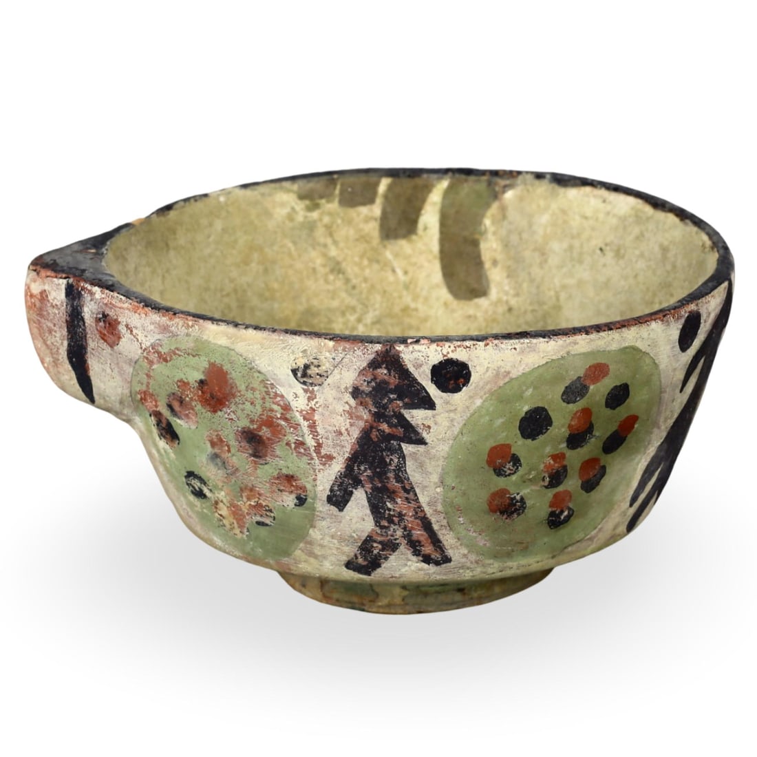 Ancient Middle Medieval Samanid Dynasty Khurasan Pottery Bowl, 10th Century: This pottery bowl from the Samanid Dynasty, dating to the 10th century, exemplifies the exquisite artistry of Khurasan slipware. Crafted from white aubergine slipware and glazed pottery, the bowl feat