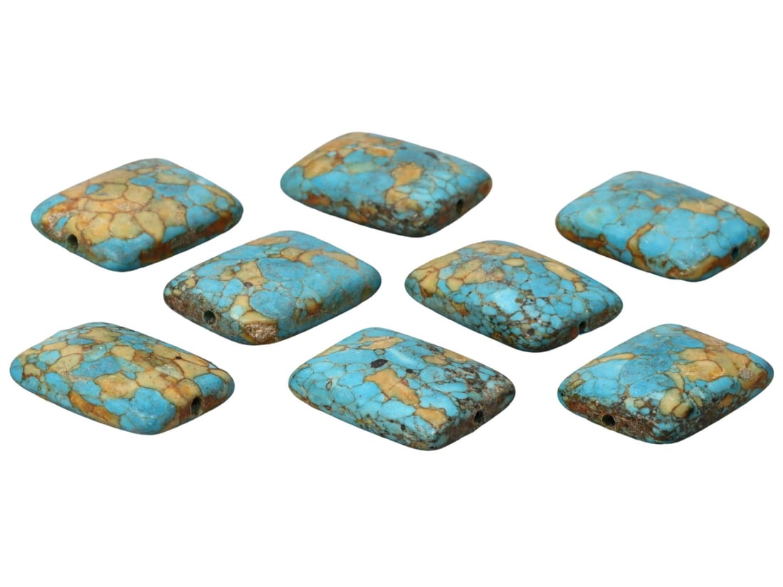 Lot of 8 Post Medieval Rectangular Cabochon-Cut Variscite Beads (1 of 1)