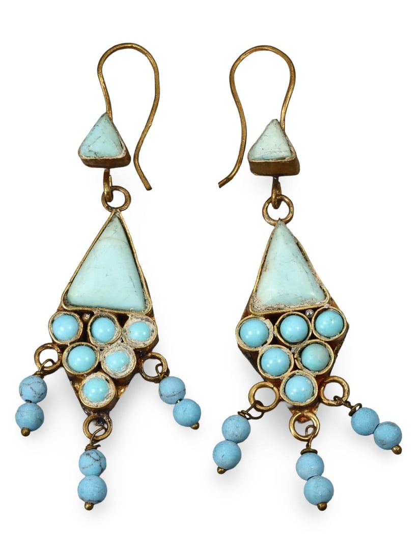 Post Medieval Qajar Dynasty Turquoise Earrings, 20th Century (1 of 2)