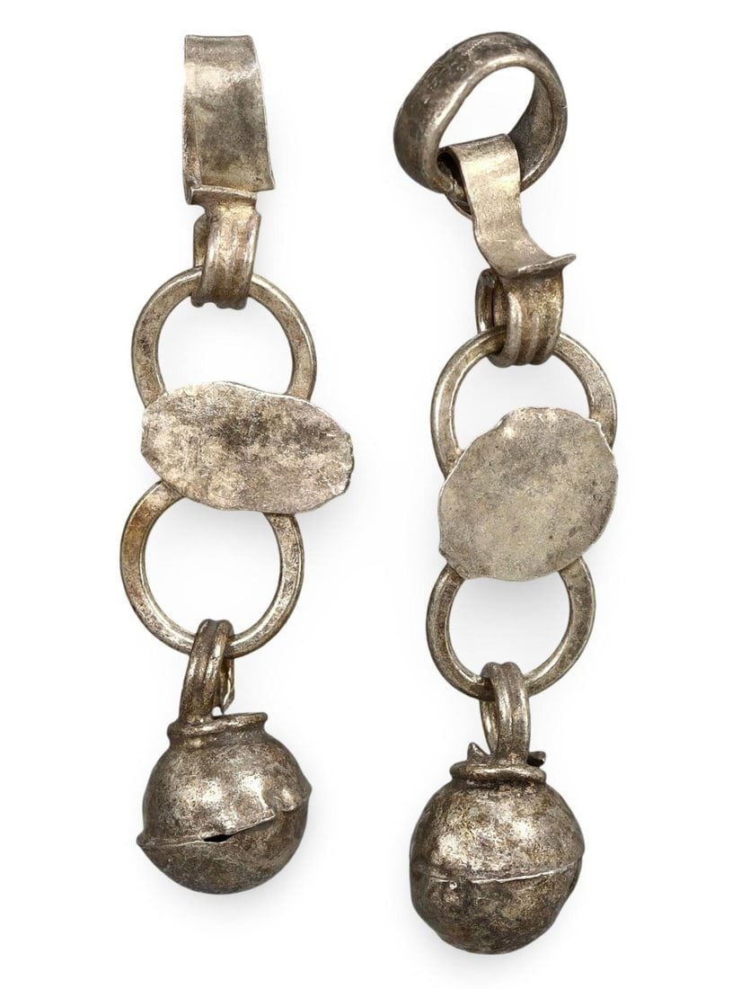 Lot of 2 Ancient Medieval Viking / Celtic Silver Pendant Ornament, 9th-11th Century: This silver pendant ornament from the Ancient Medieval period, dating back to the 9th-11th century, is a remarkable example of Viking and Celtic craftsmanship. Such pendants were often used as amulets