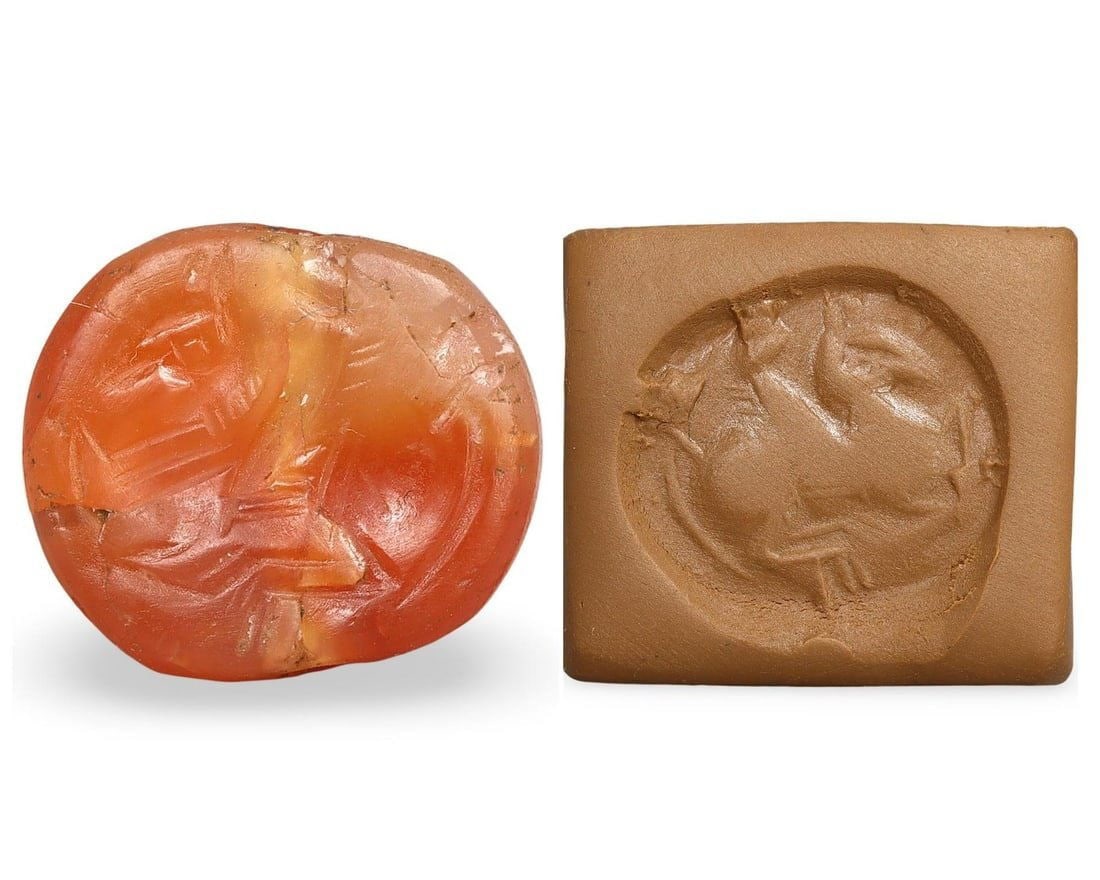 Ancient Archaic Greek Winged Horse Motif Carnelian Stamp Seal, 700-600 BC (1 of 3)