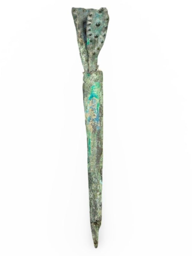 Ancient Celtic Bronze Hoard Artifact, 8th-6th Century BCE: This Celtic bronze hoard artifact, dating from the 8th to 6th century BCE, is a significant relic from ancient European history. Its intricate craftsmanship and well-preserved condition make it an inv