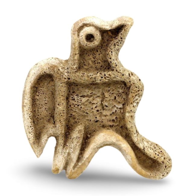 Central Asian Bone Compartmented Stamp Seal with Eagle Design, 2200 BC to 1800 BC: A fascinating bone stamp seal from Central Asia, featuring a unique eagle design. This intricate piece showcases the remarkable artistry and craftsmanship of the region. This seal reflects the rich cu