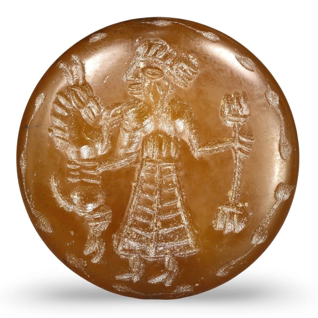 Post Medieval Sino-Siberian Double Convex Carnelian Intaglio Bead (1 of 2)