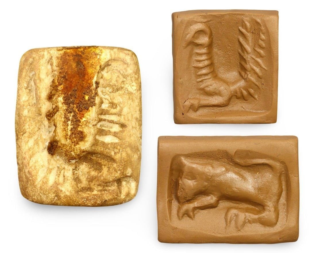 Ancient Bactrian Double-Sided Stamp with Eagle and Lion Motifs, 3rd-2nd Millennium BCE (1 of 3)