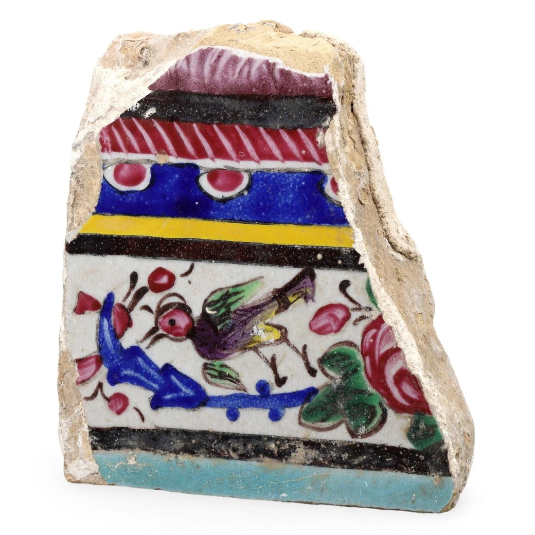 Ancient Post Medieval Eurasia Steppe Tile with Ornamental Birds on Branch, 17th Century (1 of 2)