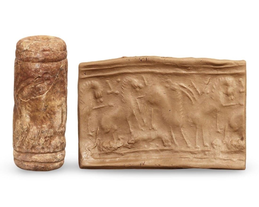 Ancient Early Dynastic III Cylinder Seal with Carved Winged Animals, c. 2600-2334 BCE (1 of 4)