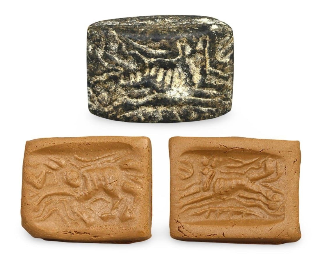 Ancient Early Dynastic Double Convex Steatite Stamp Seal, c. 2900-2334 BCE (1 of 3)