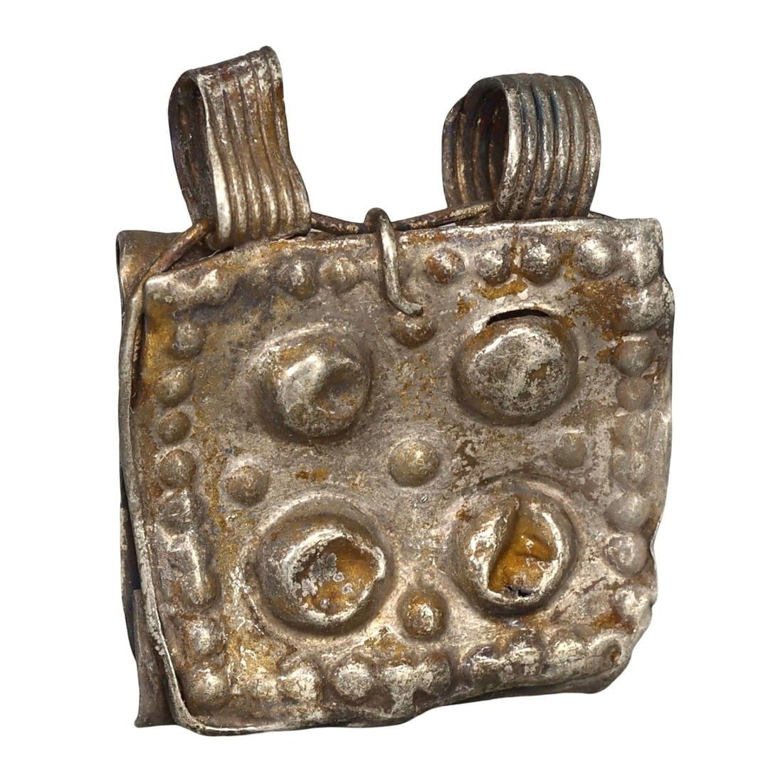 Ancient Medieval Viking / Celtic Silver Pendant Ornament, 9th-11th Century: This silver pendant ornament from the Ancient Medieval period, dating back to the 9th-11th century, is a remarkable example of Viking and Celtic craftsmanship. Such pendants were often used as amulets