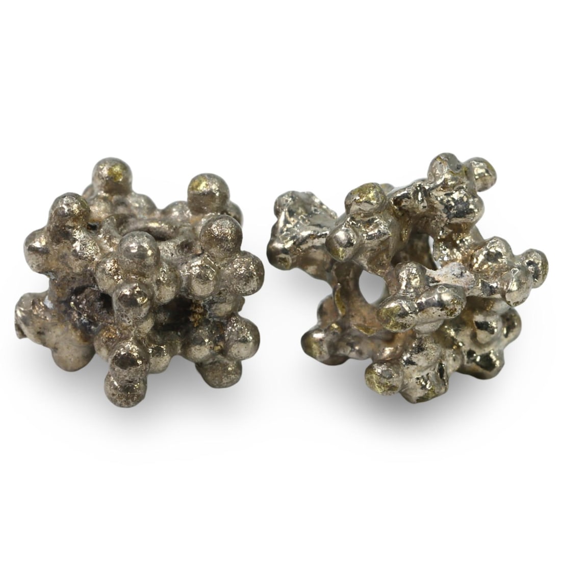 Lot of 2 Medieval Viking Period Ancient Silver Pseudo Granulation Beads, 10th-13th Century: This lot of 2 Medieval Viking Period Ancient Silver Pseudo Granulation Beads, dating from the 10th-13th century, offers a unique glimpse into the intricate craftsmanship of the Viking era. These beads
