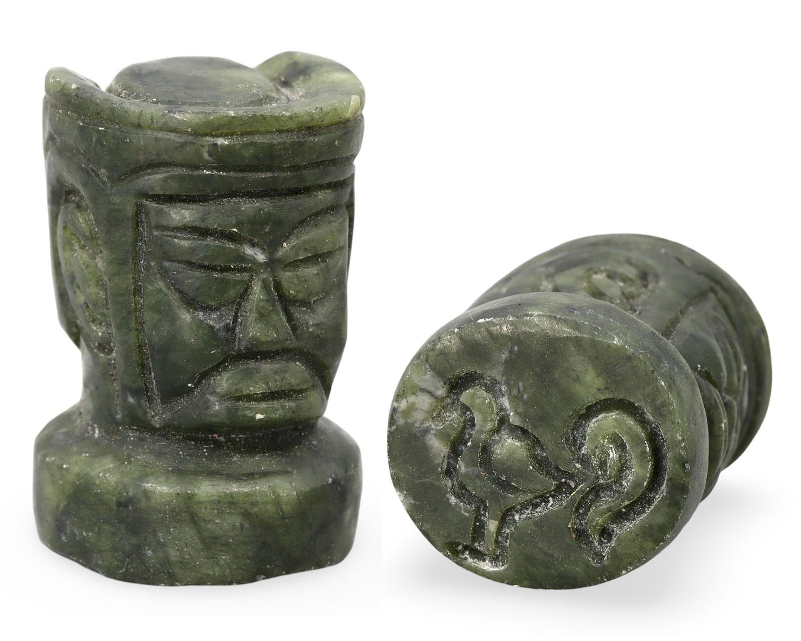Ancient Late Medieval Sino-Siberian Jade Carved Bust Stamp Seal, 14th-17th Century (1 of 4)
