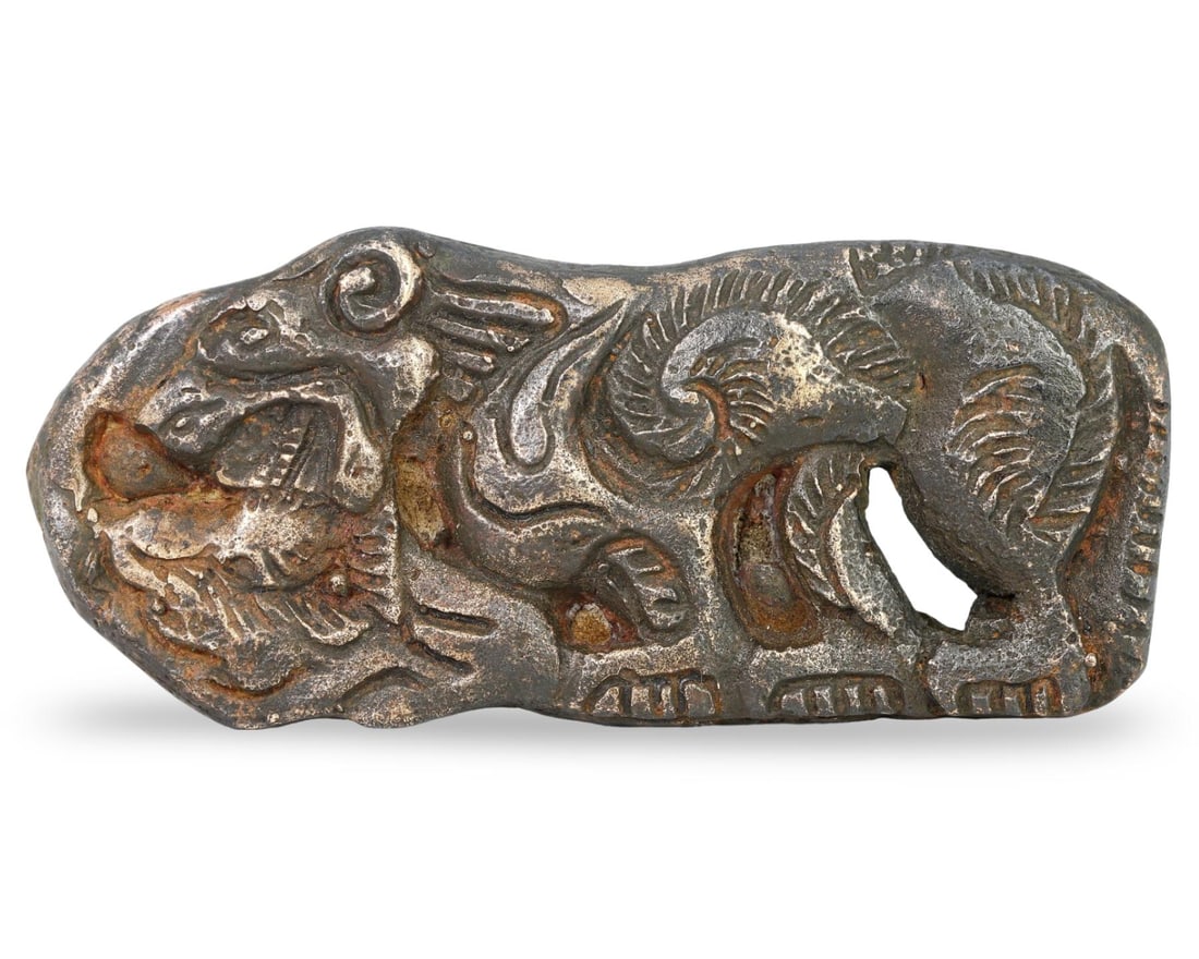 Ancient Medieval Mongol Empire Golden Horde Bronze Belt Buckle, 13th-14th Century: This Ancient Bronze Belt Buckle originates from the Golden Horde, part of the Mongol Empire, dating back to the 13th-14th century. Crafted from bronze, this belt buckle features intricate designs char