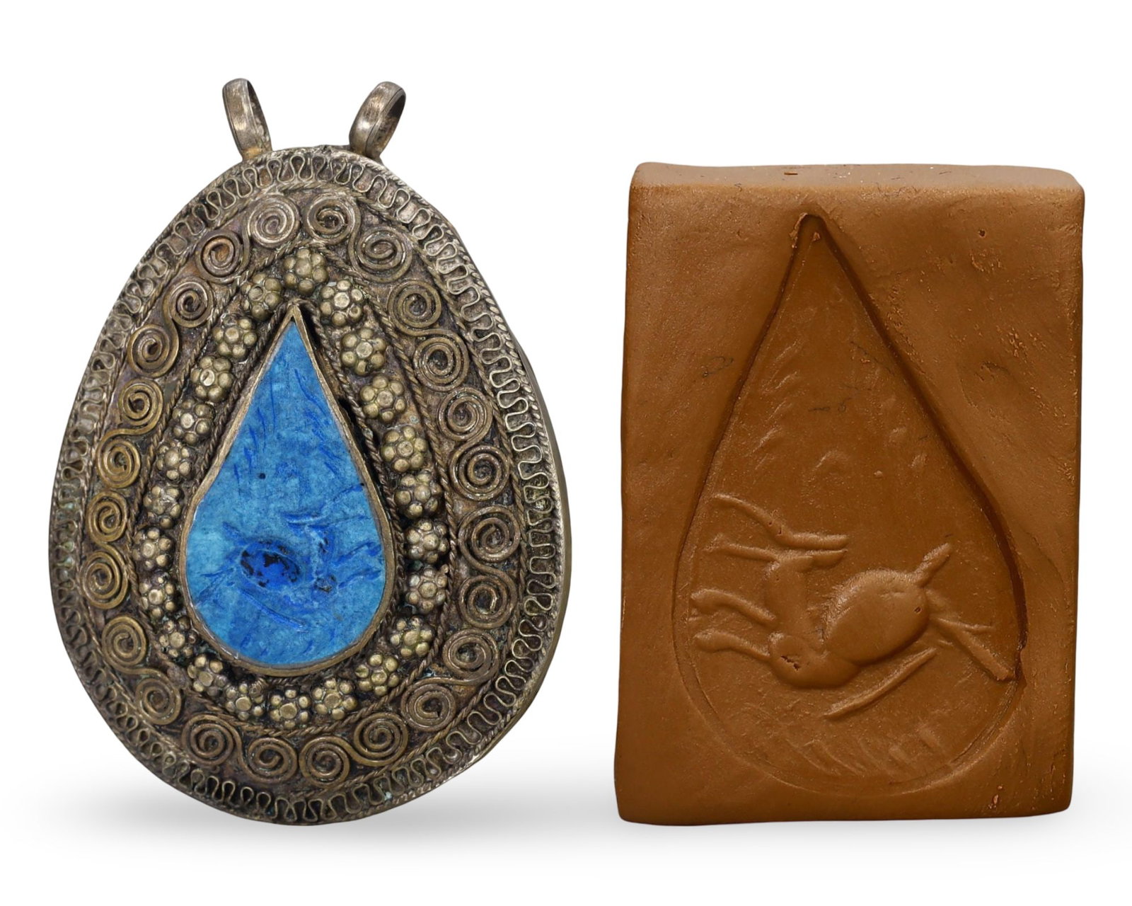 Post Medieval Qajar Dynasty Intricate Pseudo Filigree Amulet with Seal, 17th-19th Century: This intricate pseudo filigree amulet with a seal originates from the Qajar Dynasty, spanning the 17th-19th century. The Qajar Dynasty, which ruled Persia (modern-day Iran) from 1789 to 1925, is renow