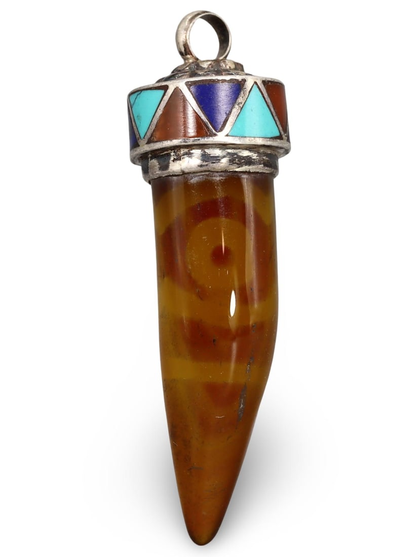 Post Medieval Sino-Tibetan Agate Dzi Bead Pendant, 16th-19th Century (1 of 2)