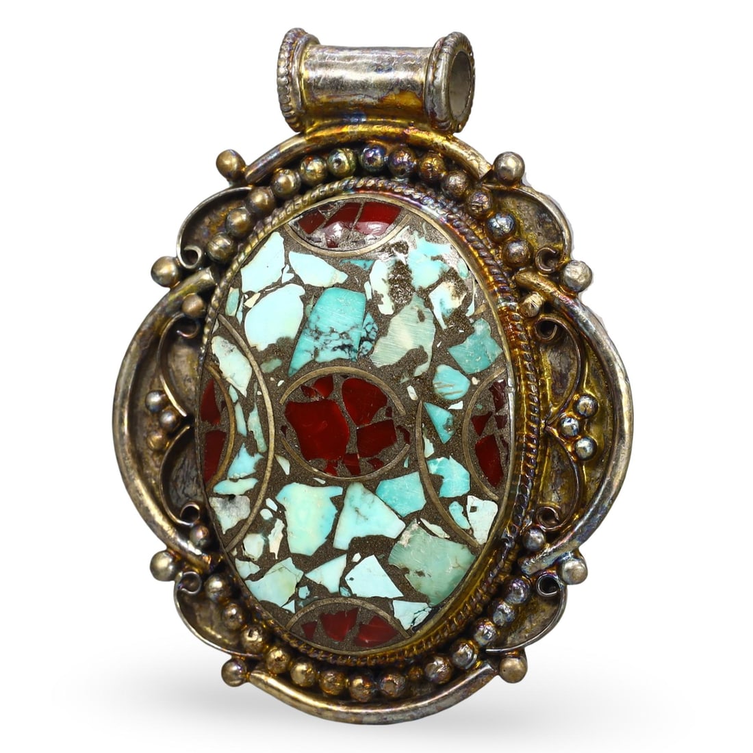 Post-Medieval Silver-Gilded Amulet Pendant, Central Asia, Tajikistan, 1880-1920 (1 of 2)