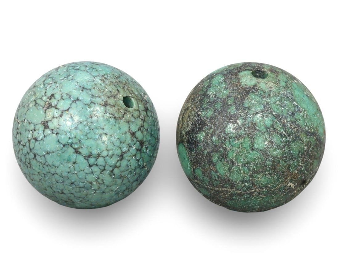 Post Medieval Sino-Tibetan Pair of Spherical Turquoise Beads, 18th-19th Century (1 of 1)