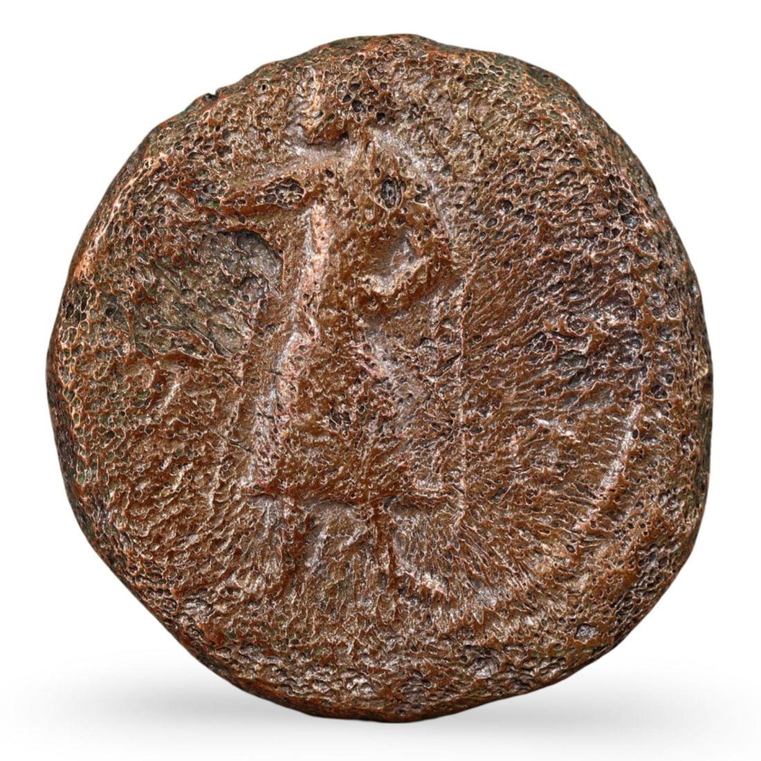 Ancient Kushan Empire Huviska Mithra Deity Bronze Tetradrachm Coin, 151-190 AD: This Ancient Kushan Empire Huviska Mithra Deity Bronze Tetradrachm Coin, dating from 151-190 AD, offers a unique glimpse into the religious and royal iconography of the Kushan Empire during the reign 