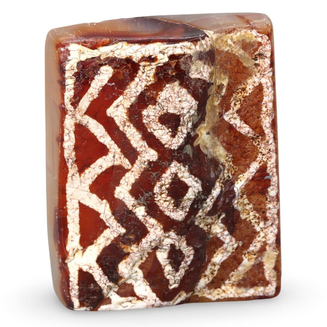 Ancient Late Medieval Sino-Tibetan Decorated Etched Diamond Carnelian Amulet, 16th-19th Century (1 of 3)