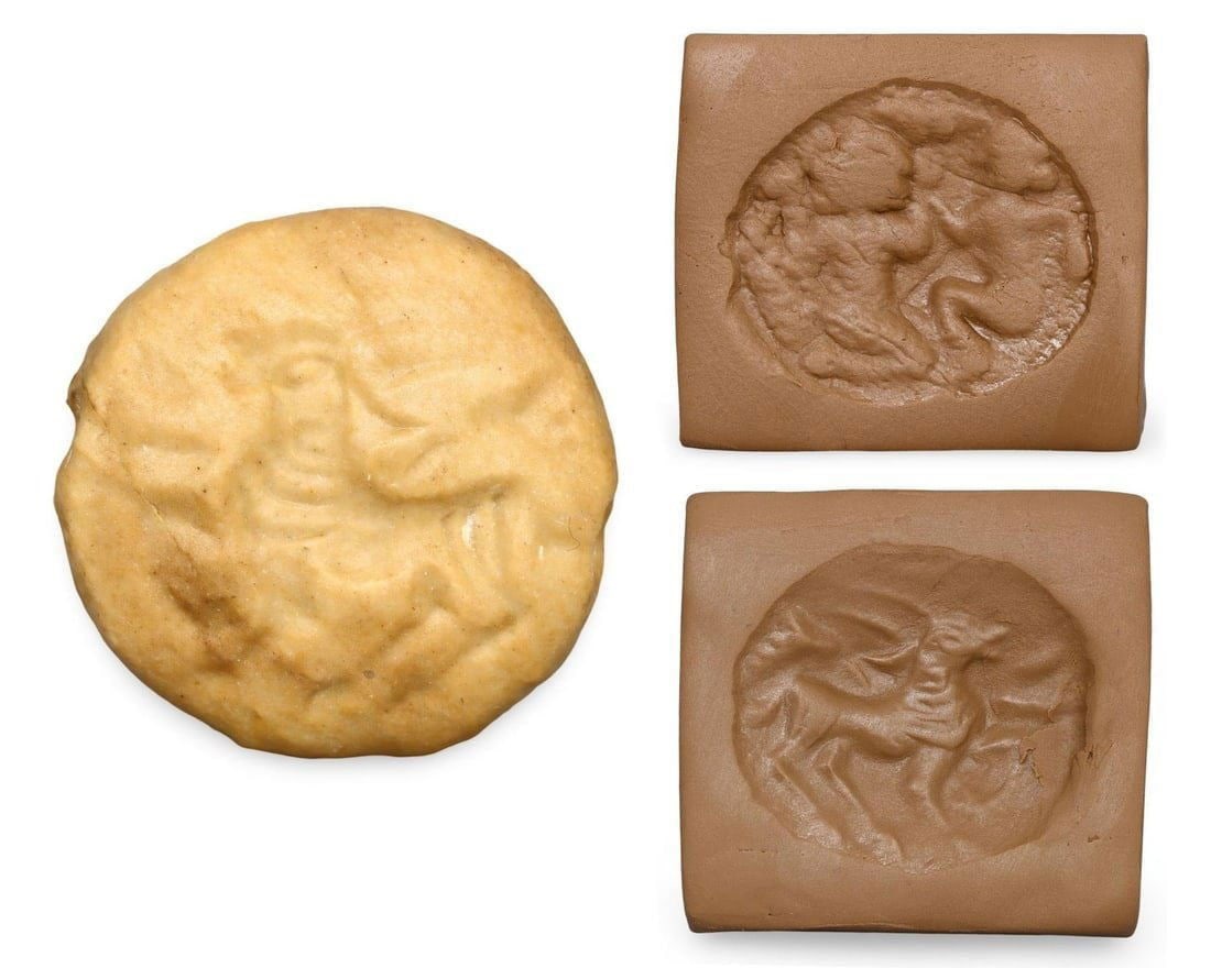 Ancient Bactrian Double-Sided Stamp Seal with Nomadic Figures and Gazelle Motif, 3rd-2nd Millennium (1 of 3)