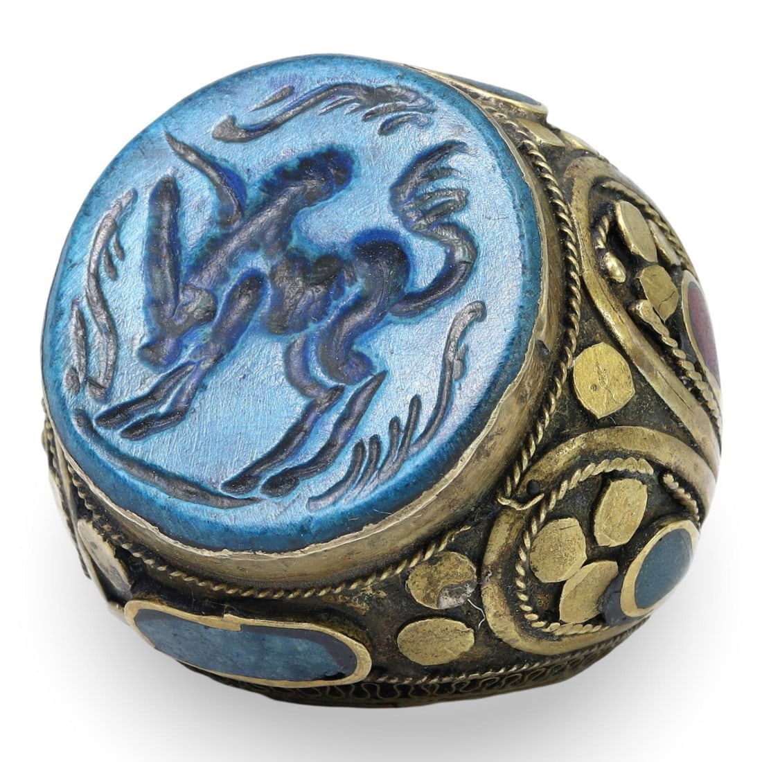 Turkish Nomad Tribe Silver with Animal Motif Intaglio Ring, late 19th-early 20th Century (1 of 4)