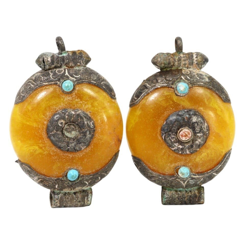 Post Medieval Tibetan Capped Copal Locket Amulet Pendants, Mid 20th Century (1 of 2)