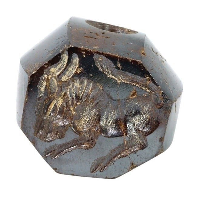 Ancient Sasanian Hematite Predator Motif Conoid Stamp Seal, c. 224-651 AD (1 of 2)