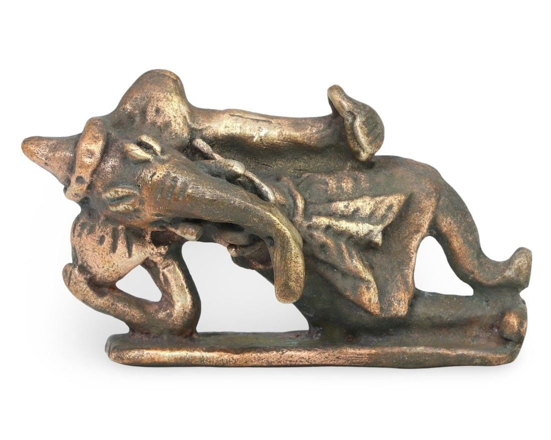 Post Medieval Indo-Himalayan Bronze Elephant Ganesha Yoga Deity, 18th-20th Century (1 of 3)