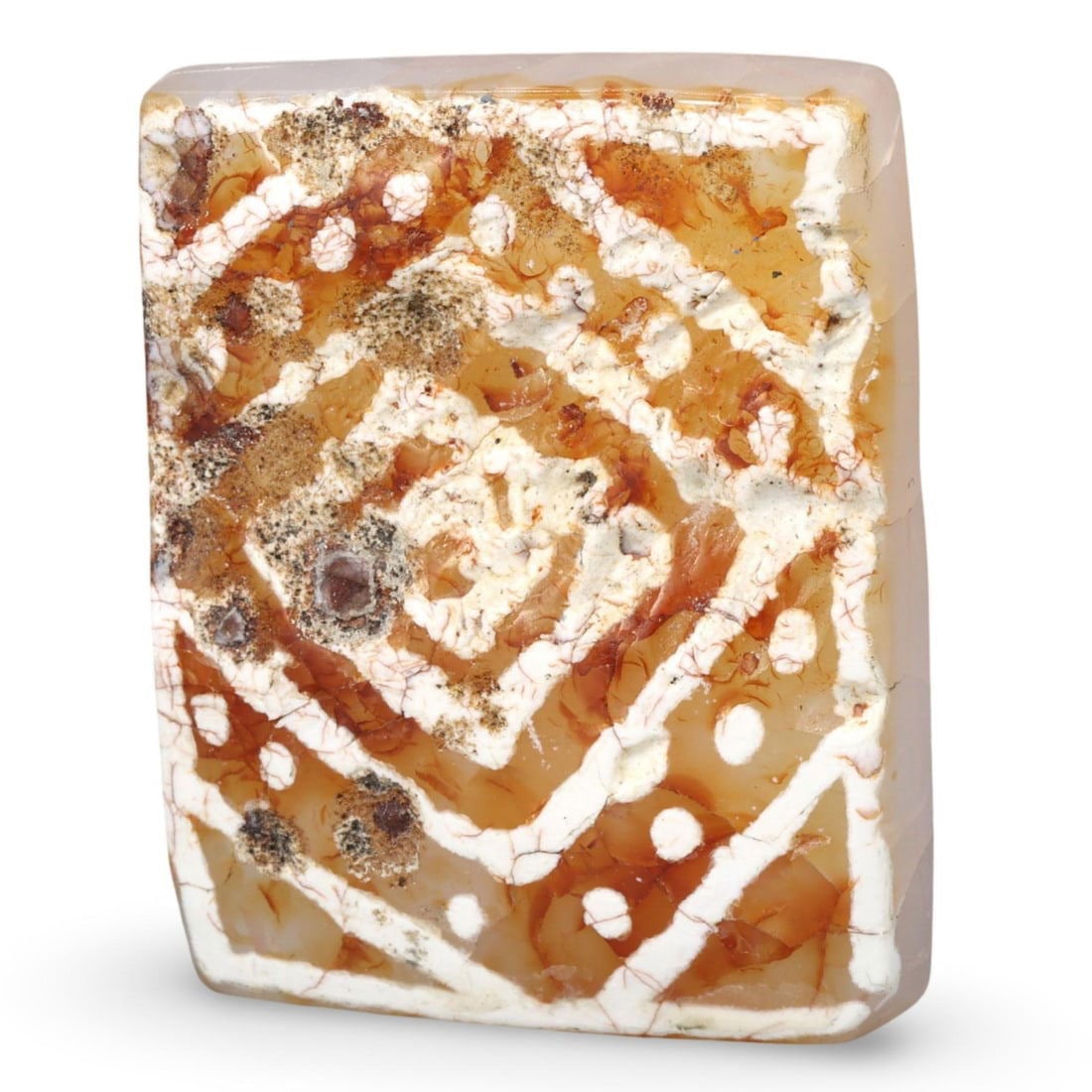 Ancient Late Medieval Sino-Tibetan Decorated Etched Diamond Carnelian Amulet, 16th-19th Century (1 of 3)