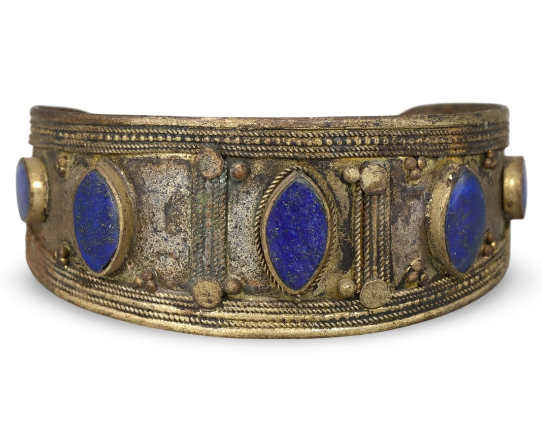 Antique Qajar Dynasty Pseudo Granulation Gold Gilt Cuff Bangle Bracelet (1 of 2)