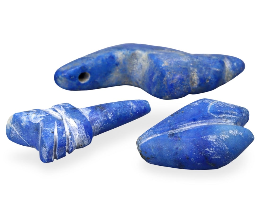Antique Coptic Byzantine Egyptian Carved Lapis Lazuli Pillar Amulets: [No Reserve] Hi everyone, I am Mark, curating this special World's Beads Treasure Hunt for UNICEF. Every lot starts at just 15 with no reserve, no matter the cost. You determine the final price! We've