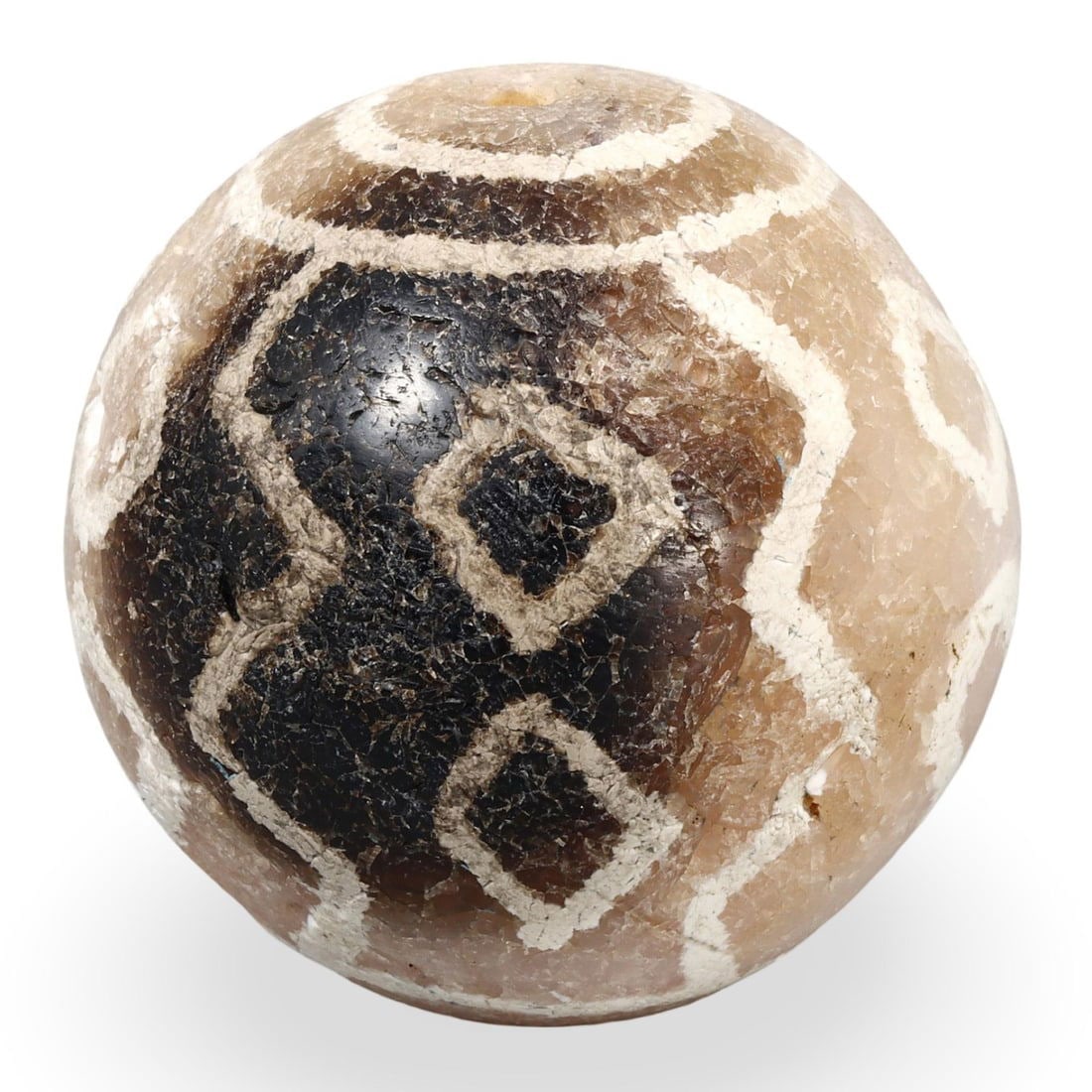 Ancient Late Medieval Sino-Tibetan Etched Spherical Agate Guru Bead, 14th-17th Century: [No Reserve] Welcome to Auction 28 - Classical Medieval Coins & Relics! This exclusive event showcases an extraordinary collection of classical coins and authentic Viking to Medieval bronze jewelry. O