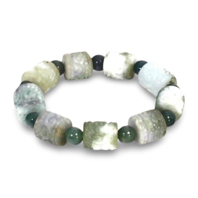 Post Medieval Eastern Oriental Chinese Carved Shou Beads Jade Bracelet, 19th-20th Century (1 of 1)