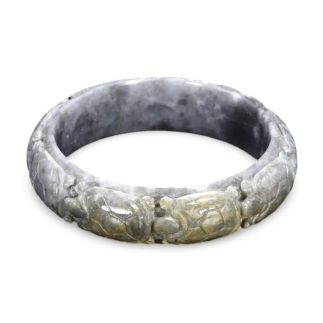 Asian Chinese Hand Crafted Tortoise Motif Jadeite Jade Bangle Bracelet (1 of 2)