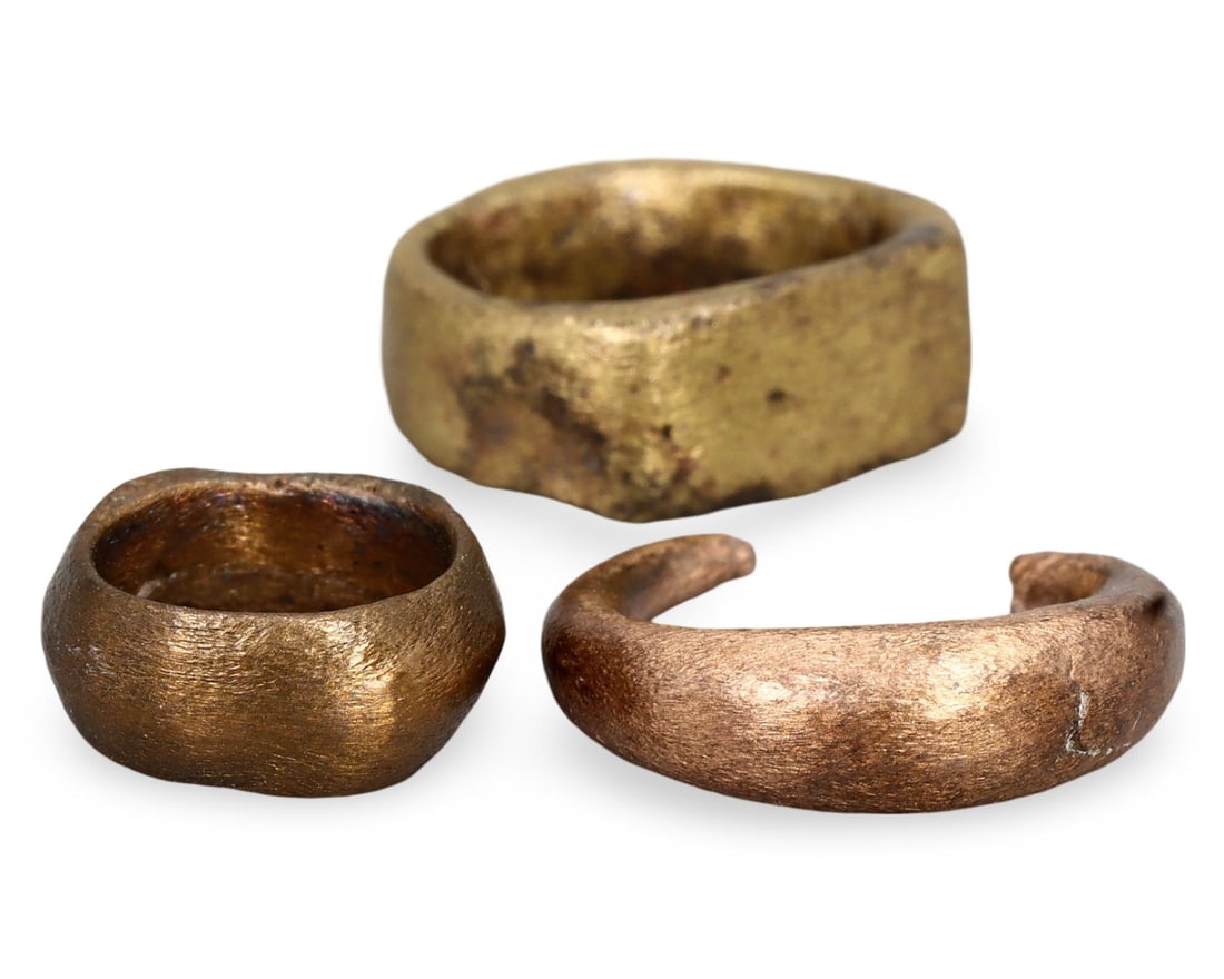 Collection of Three Viking Bronze Rings with Thick Rounded Bands (1 of 2)
