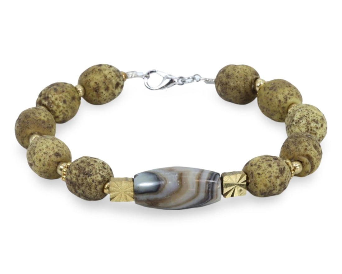 Antique Sino-Siberian Yellow Glass and Agate Beads: [No Reserve] Welcome to Auction 29 - No Reserve Tribal Treasures & Collector Beads! This special auction offers an incredible selection of collectible beads and tribal jewelry, all with no reserve. Ev