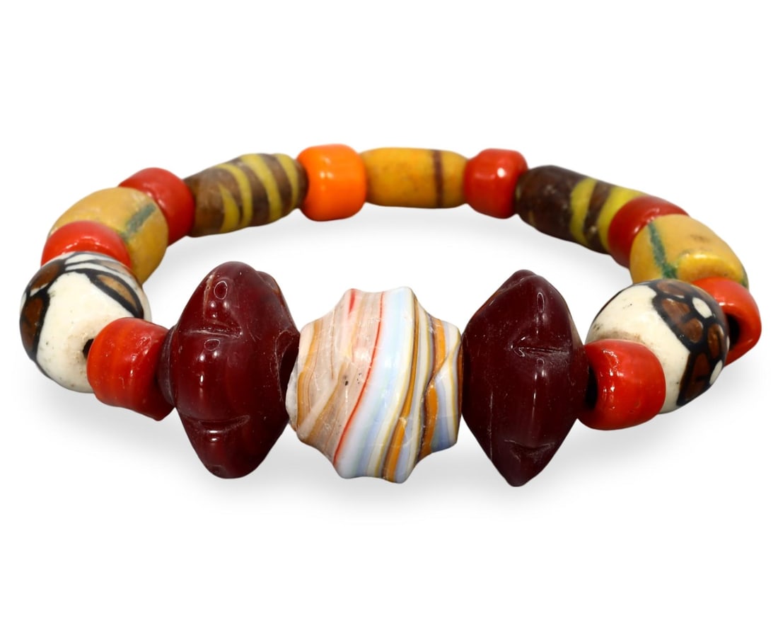 Collection of Mixed Culture Lampwork and Trade Beads Bracelet (1 of 1)
