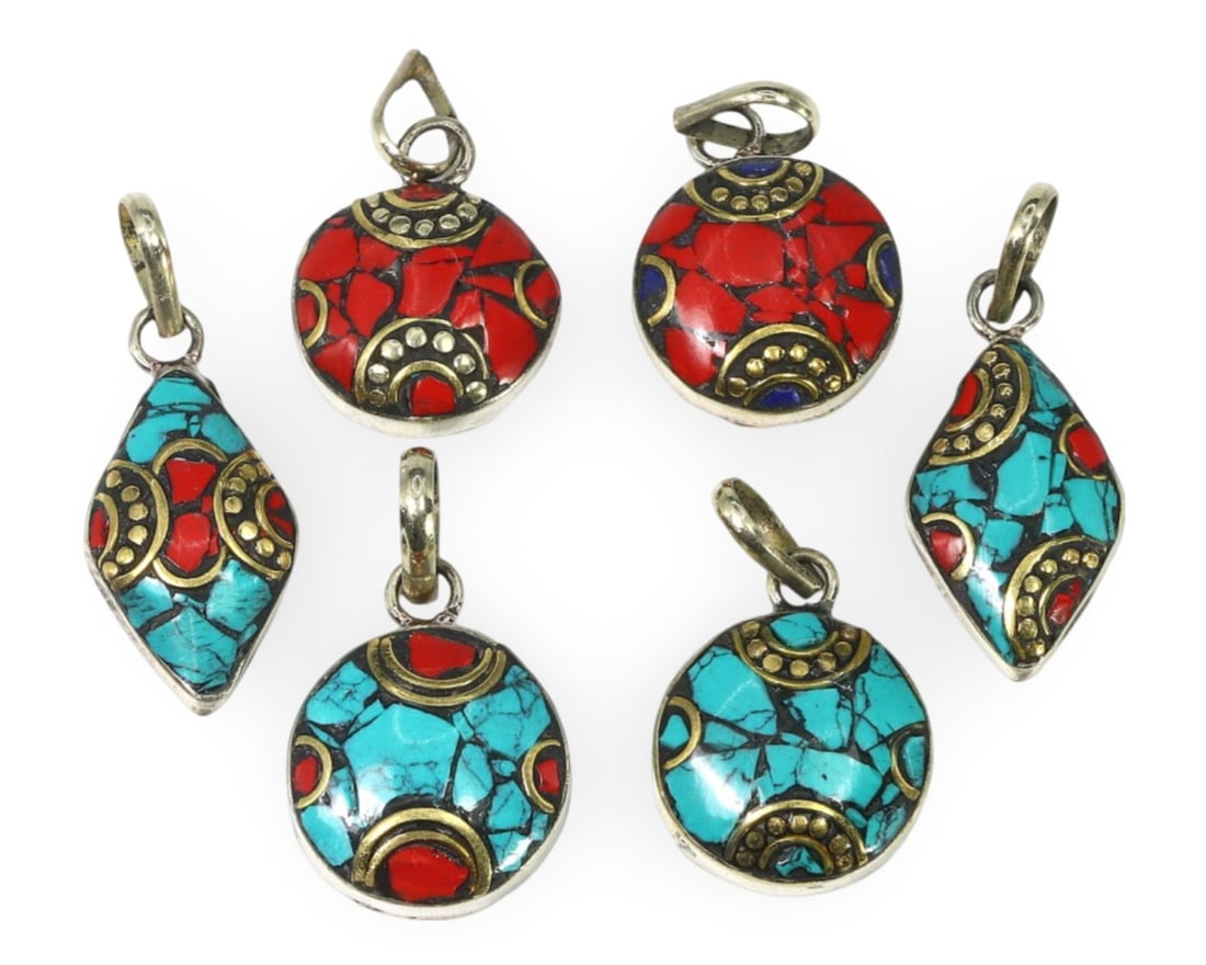 Collection of Sino-Tibetan Gems Inlaid Silver Pendants: [No Reserve] Welcome to Auction 29 - No Reserve Tribal Treasures & Collector Beads! This special auction offers an incredible selection of collectible beads and tribal jewelry, all with no reserve. Ev