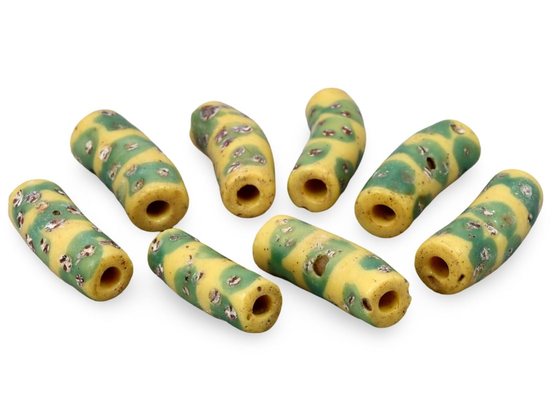 Antique West African Polychrome Glass Cylinder Trade Beads: [No Reserve] Welcome to Auction 29 - No Reserve Tribal Treasures & Collector Beads! This special auction offers an incredible selection of collectible beads and tribal jewelry, all with no reserve. Ev