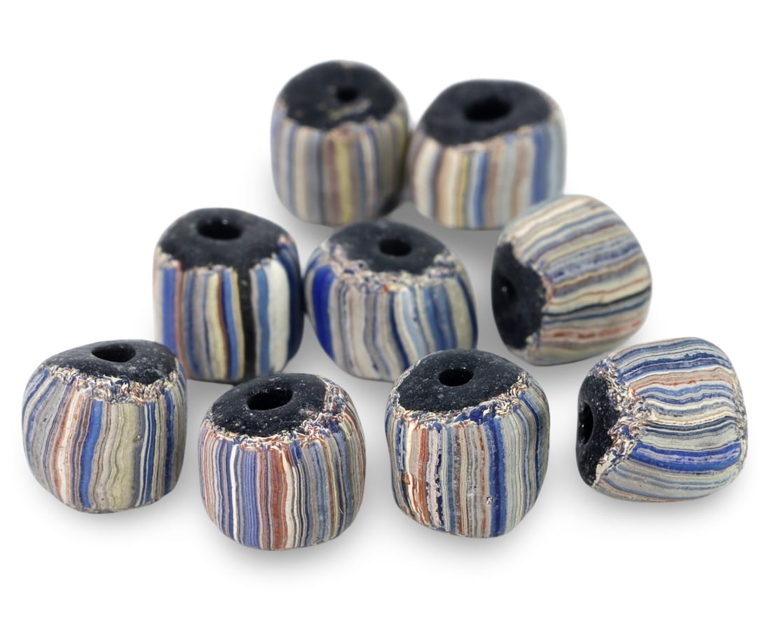 Lot of 9 Antique African Striking Multi-Colored Chevron Trade Beads: [No Reserve] Welcome to Auction 29 - No Reserve Tribal Treasures & Collector Beads! This special auction offers an incredible selection of collectible beads and tribal jewelry, all with no reserve. Ev