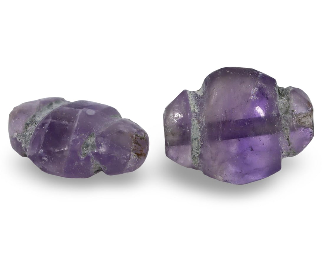 Lot of 2 Ancient Roman Empire Collared Amethyst Beads (1 of 1)
