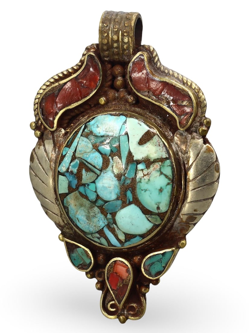 Antique Sino-Tibetan Gems Inlaid Silver Amulet Pendant: [No Reserve] Welcome to Auction 29 - No Reserve Tribal Treasures & Collector Beads! This special auction offers an incredible selection of collectible beads and tribal jewelry, all with no reserve. Ev