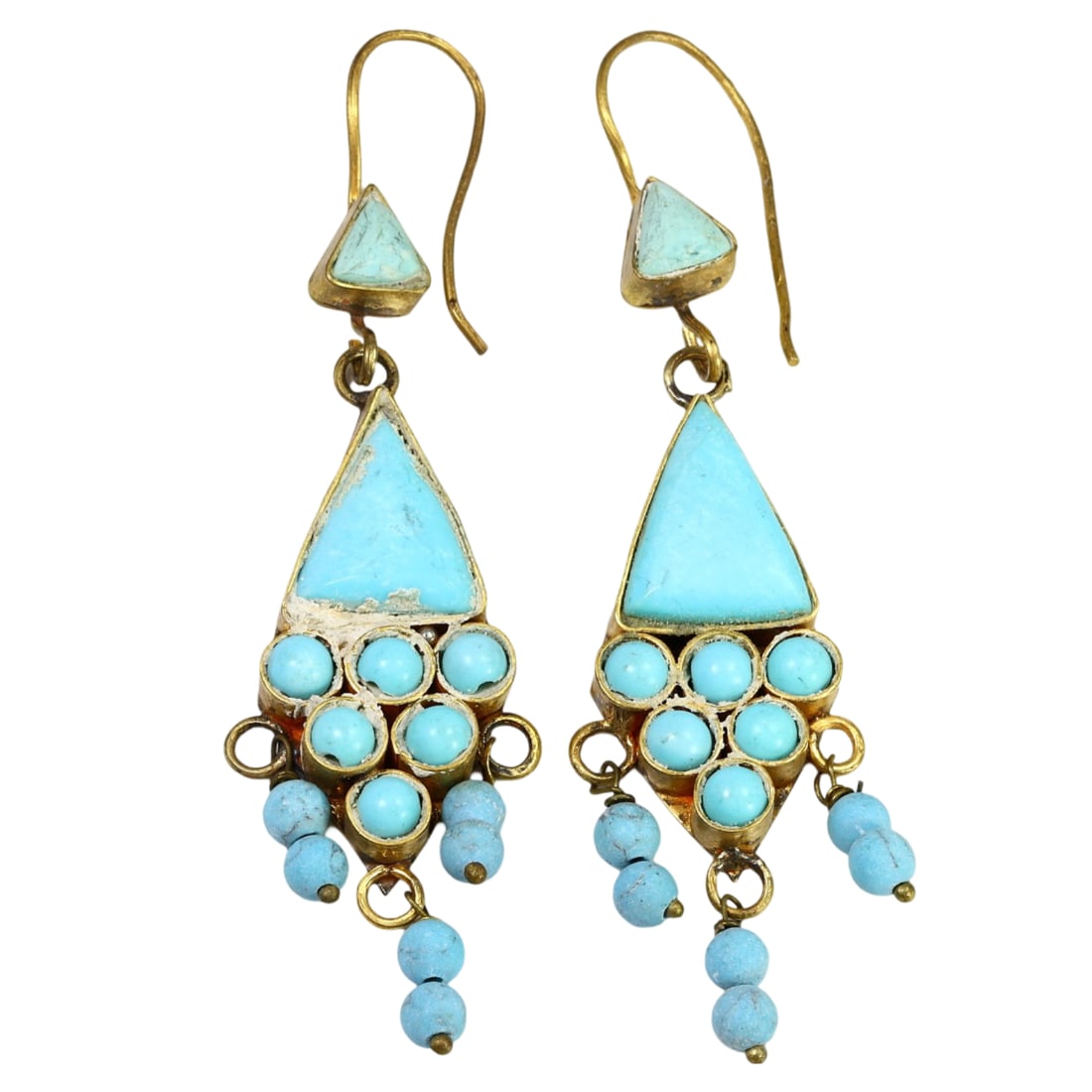 Antique Sino-Tibetan Gems Inlaid Silver Earrings: [No Reserve] Welcome to Auction 29 - No Reserve Tribal Treasures & Collector Beads! This special auction offers an incredible selection of collectible beads and tribal jewelry, all with no reserve. Ev