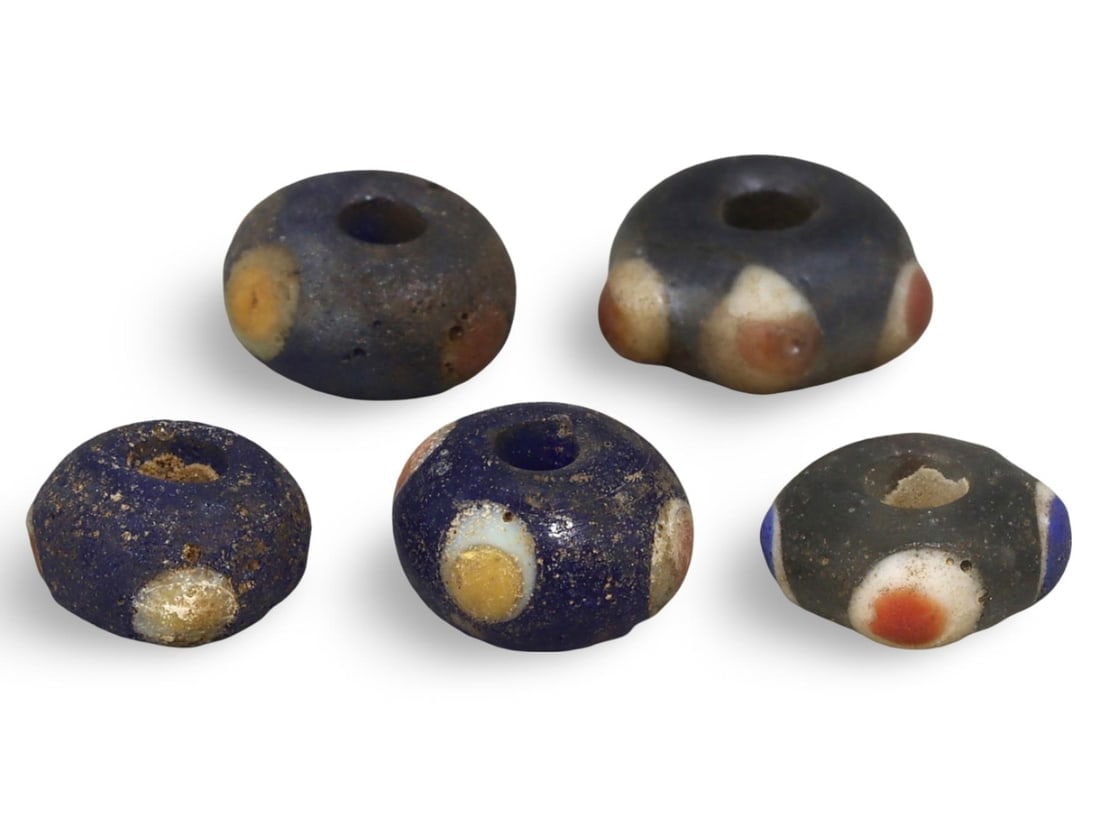 Ancient Carthaginian Stratified Knobbed Eye Glass Beads, 3rd-1st Century BC: [No Reserve] Welcome to Auction 29 - No Reserve Tribal Treasures & Collector Beads! This special auction offers an incredible selection of collectible beads and tribal jewelry, all with no reserve. Ev