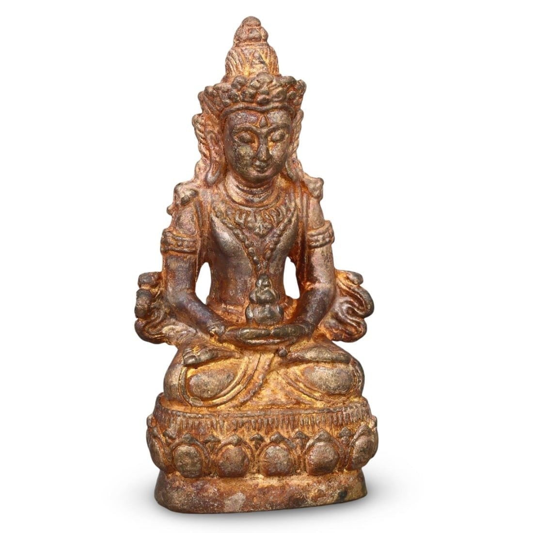 Post Medieval Sino-Tibetan Gold Gilt Bronze Votive Figure, 17th-19th Century (1 of 4)